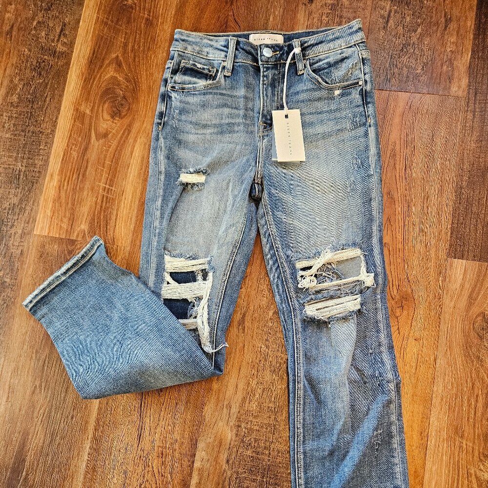 Risen High Rise Slim Straight Patch Denim